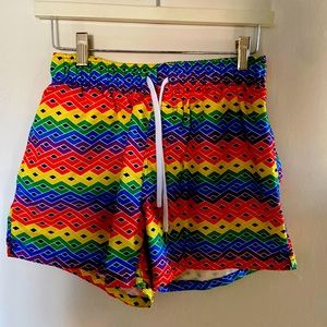 Unisex rainbow swim shorts without liner. Size M